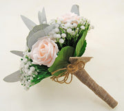 Gypsophila Bridesmaids Bouquet with Light Pink Roses & Grey Foliage