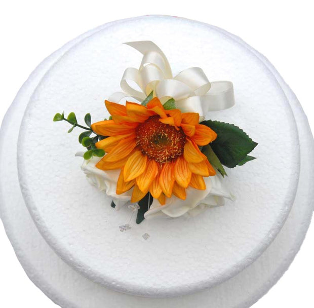 Golden Silk Sunflower & Ivory Rose Wedding Cake Spray