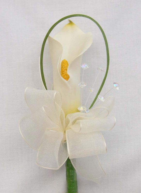 Ivory Artificial Calla Lily & Crystal Wedding Guest Buttonhole