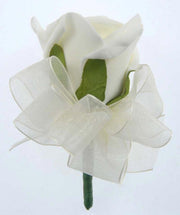 Ivory Foam Rose & Organza Bow Wedding Guest Buttonhole
