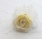 Ivory Artificial Diamante Rose, Pearl & Lace Wedding Buttonhole