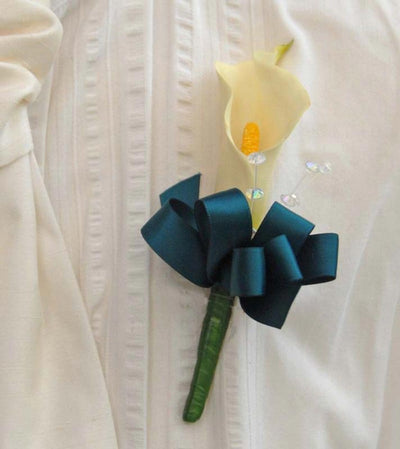 Ivory Calla Lily & Crystal Wedding Guest Buttonhole
