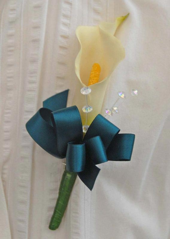 Ivory Calla Lily & Crystal Wedding Guest Buttonhole