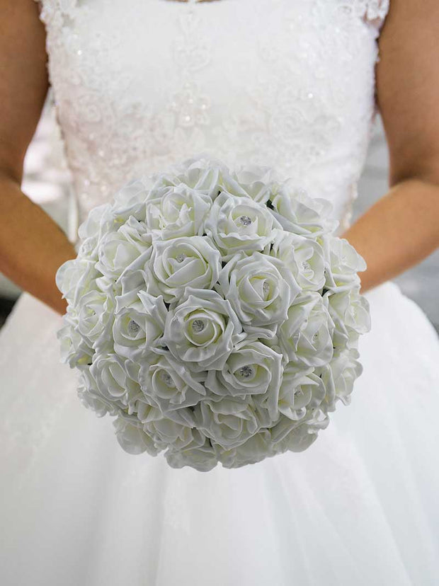 Ivory Diamante Foam Rose Bridal Wedding Posy Bouquet