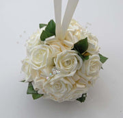 Flower Girls Ivory Diamante Rose & Crystal Wedding Pomander