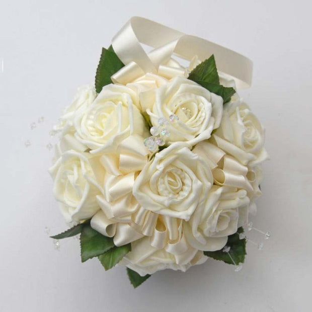 Flower Girls Ivory Diamante Rose & Crystal Wedding Pomander