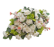 Ivory Diamante Rose, Green Hydranga & Cherry Blossom Wedding Top Table Arrangement