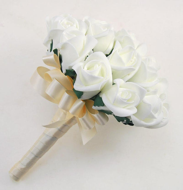 Bridesmaids Artificial Ivory Foam Rose Wedding Posy Bouquet