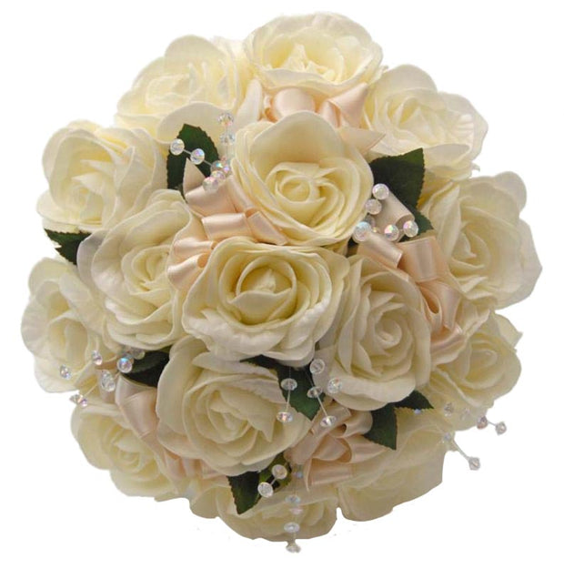 Bridesmaids Ivory Foam Rose & Crystal Wedding Posy Bouquet