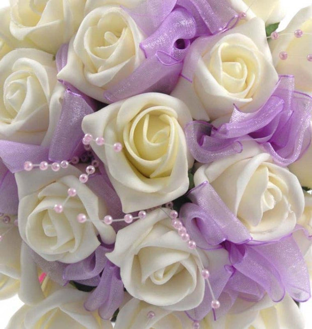 Ivory Foam Rose & Lilac Pearl Bridesmaids Wedding Bouquet