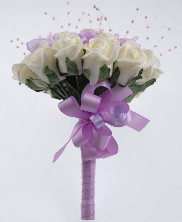 Ivory Foam Rose & Lilac Pearl Bridesmaids Wedding Bouquet