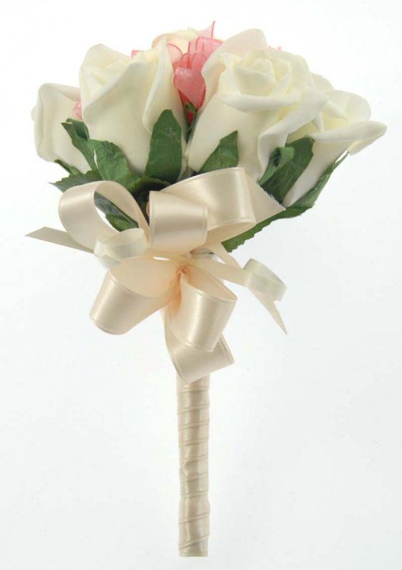 Ivory Foam Rose & Pink Satin Roses Flower Girl Wedding Posy