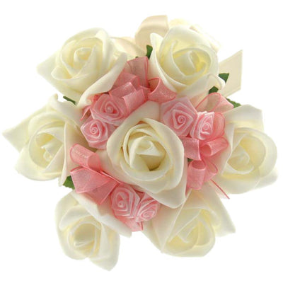 Ivory Foam Rose & Pink Satin Roses Flower Girl Wedding Posy