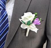 Ivory Foam Rose & Lilac Silk Freesia Wedding Guest Buttonhole