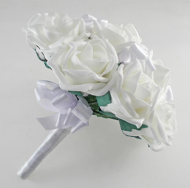 Bridesmaids Ivory Rose & White Satin Ribbon Bow Wedding Posy
