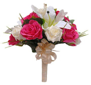 Brides Ivory Casablanca Lily & Cerise Rose Wedding Bouquet