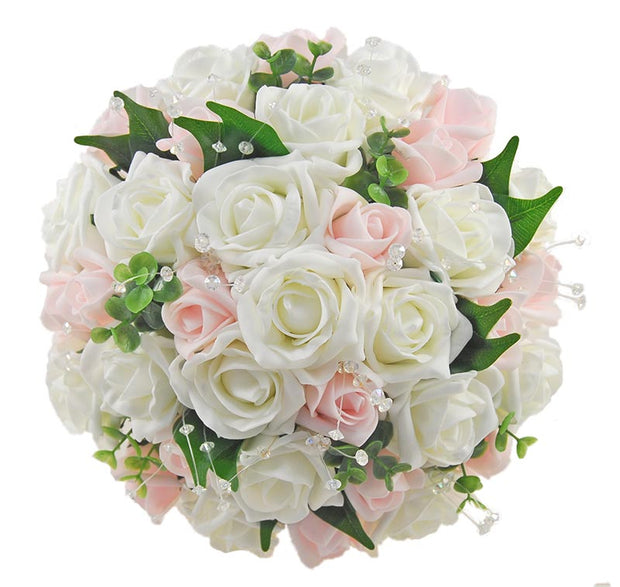 Brides Ivory & Pink Foam Rose & Crystal Wedding Bouquet