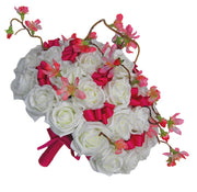 Brides Ivory Rose & Pink Silk Cherry Blossom Wedding Bouquet