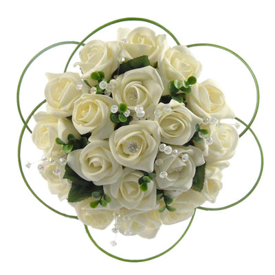Bridesmaids Ivory Rose, Crystal & Grass Loop Posy Bouquet