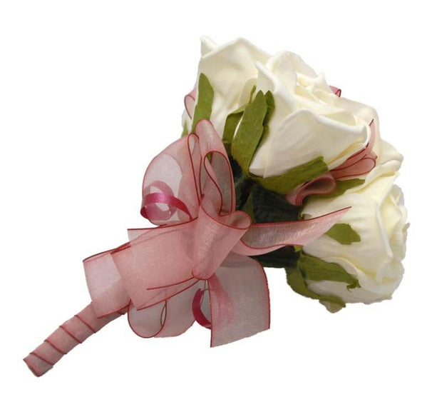 Ivory Rose, Silk Orchid & Burgundy Bow Flower Girl Wedding Posy