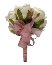 Ivory Rose, Silk Orchid & Burgundy Bow Flower Girl Wedding Posy