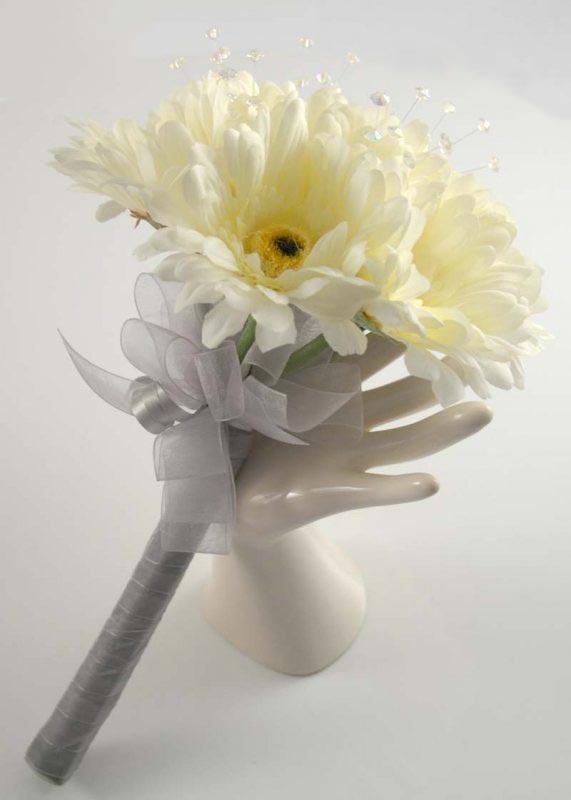 Bridesmaids Ivory Silk Gerbera & Crystal Wedding Posy Bouquet