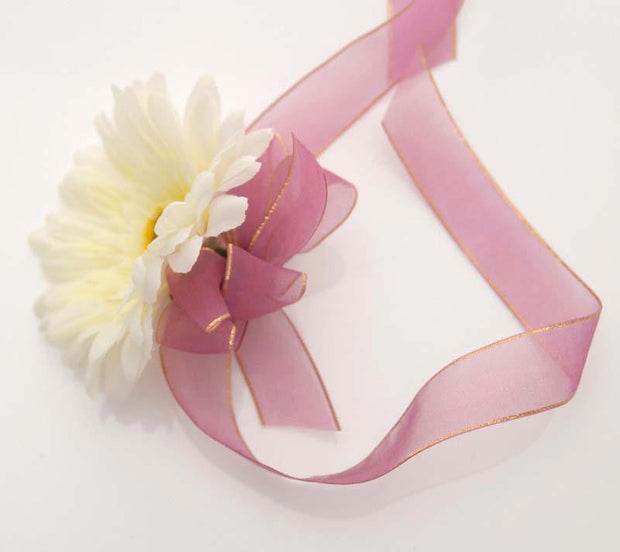 Ivory Silk Gerbera, Purple Ribbon Wedding Day Wrist Corsage