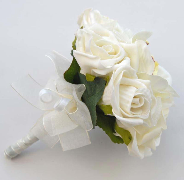 Ivory Silk Orchid & Foam Rose Flower Girls Wedding Posy
