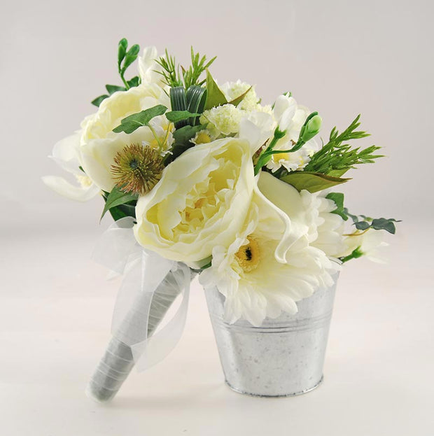 Ivory Silk Peony, Gerbera, Calla Lily & Daisy Bridal Wedding Bouquet