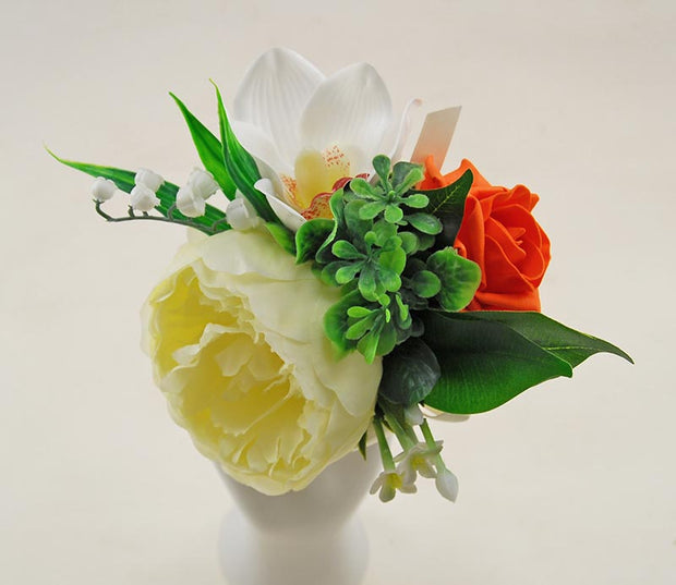 Ivory Peony, Orchid, Stephanotis & Orange Rose Flower Girl Wedding Wand