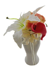 Ivory Silk Lily, Peach Rose & Raspberry Calla Lily Flower Girl Wedding Wand