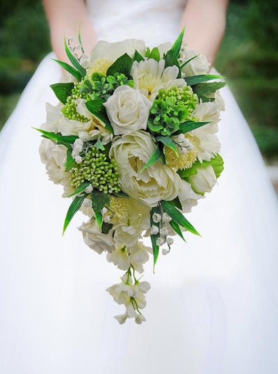 Ivory Silk Peony, Gerbera, Rose & Green Berry Bridal Shower Bouquet