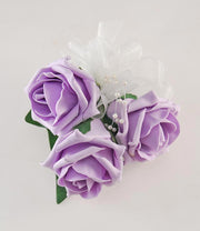 Mothers Lilac Foam Rose & Pearl Wedding Day Pin Corsage
