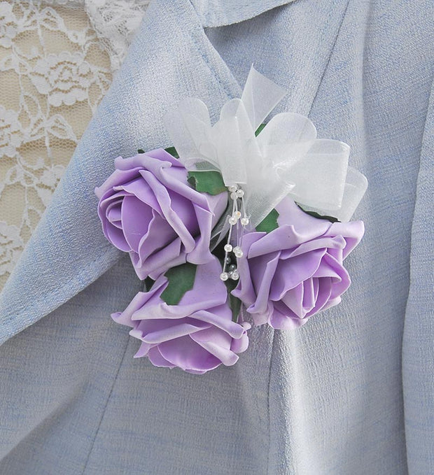 Mothers Lilac Foam Rose & Pearl Wedding Day Pin Corsage