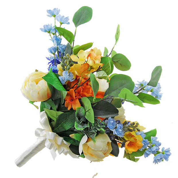 Large Bridal Wedding Bouquet, Orange Hydranga, Blue Delphinium & Musta ...