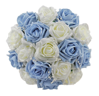 Light Blue, Ivory Rose & Pearl Bridesmaids Wedding Bouquet
