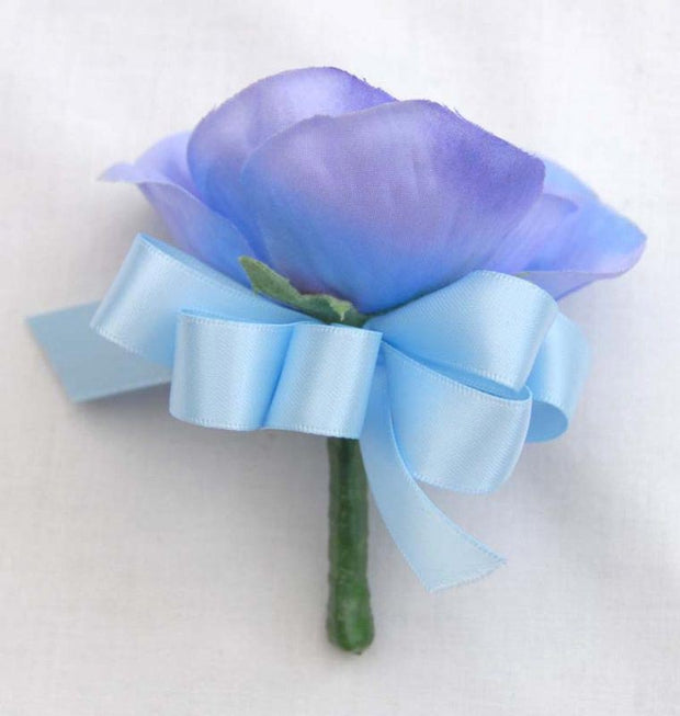 Light Blue Silk Anemone Wedding Guest Buttonhole