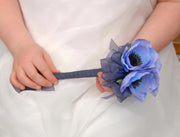 Light Blue Silk Anemone & Navy Ribbon Bridesmaids Wand
