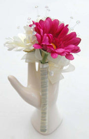 Cerise Pink, Ivory Silk Gerbera & Crystal Spray Flower Girl Posy