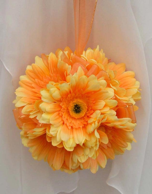 Orange Silk Gerbera Flower Girls Pomander Ball