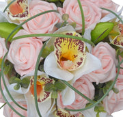 Bridesmaids Pink Rose, Ivory Silk Orchid & Grass Loop Bouquet