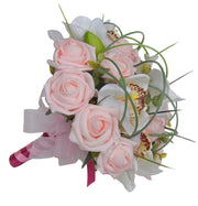 Bridesmaids Pink Rose, Ivory Silk Orchid & Grass Loop Bouquet