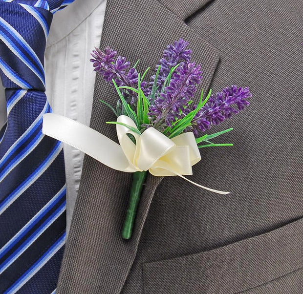 Lilac Artificial Lavender Spray Wedding Guest Buttonhole