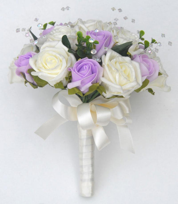 Bridesmaids Ivory, Lilac Rose, Eucalyptus & Crystal Wedding Posy