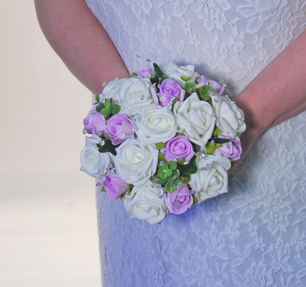 Bridesmaids Ivory, Lilac Rose, Eucalyptus & Crystal Wedding Posy
