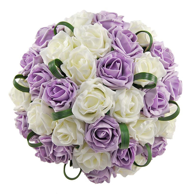 Brides Lilac & Ivory Foam Rose & Grass Loop Wedding Bouquet