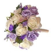 Brides Lilac & Ivory Rose Silk Lavender Freesia Wedding Bouquet