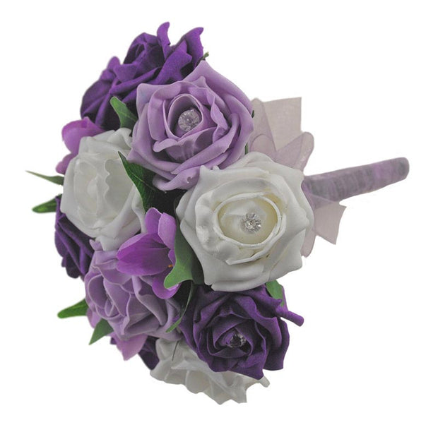 Bridesmaids Lilac, Purple, White Rose & Freesia Wedding Bouquet