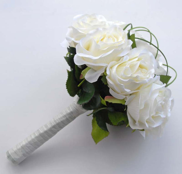 Brides Long Stem Ivory Silk Adore Rose Wedding Bouquet