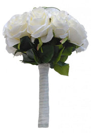 Brides Long Stem Ivory Silk Adore Rose Wedding Bouquet